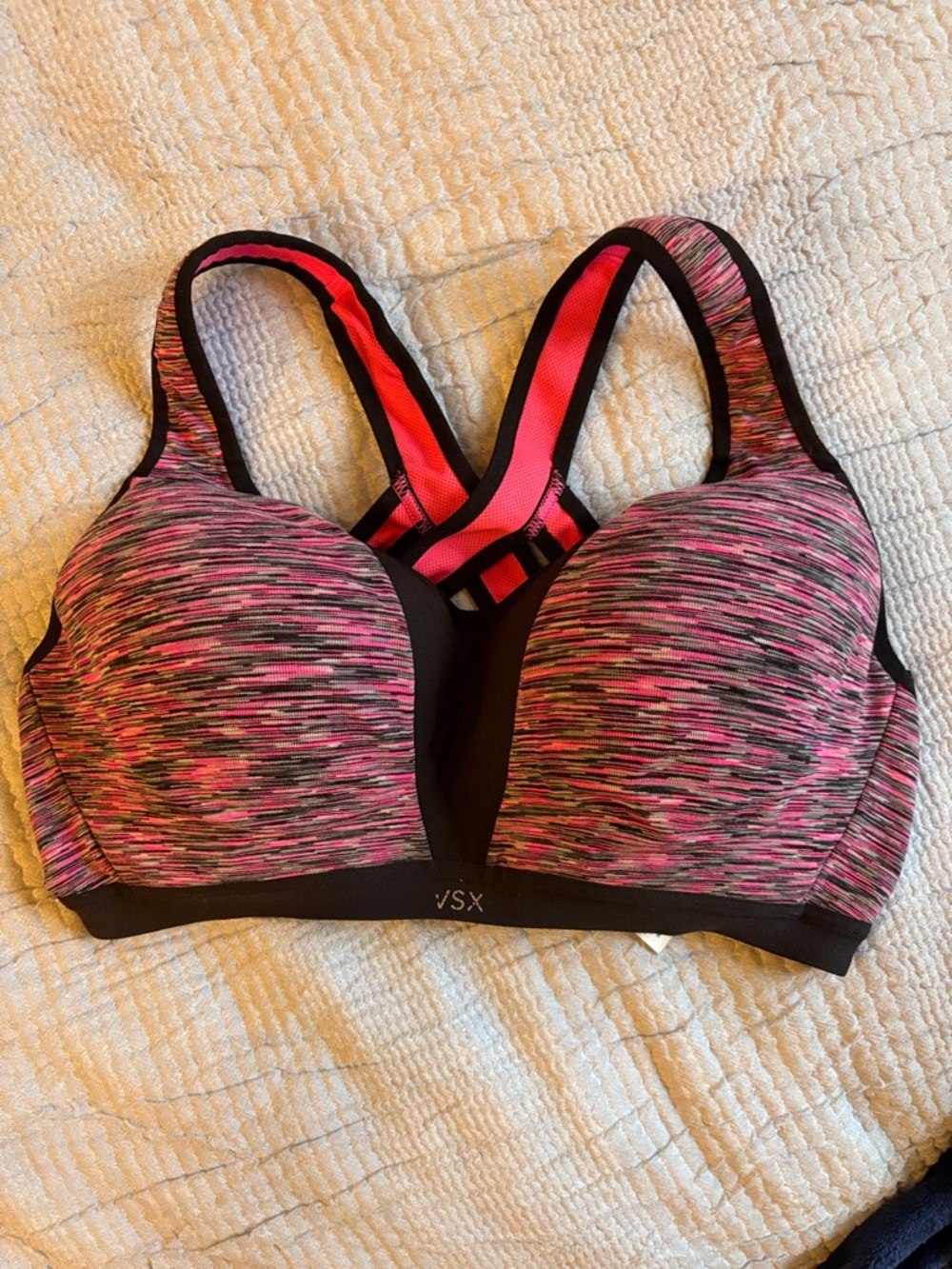 VSX Pink Space-Dye Racerback Sports Bra with Black Trim